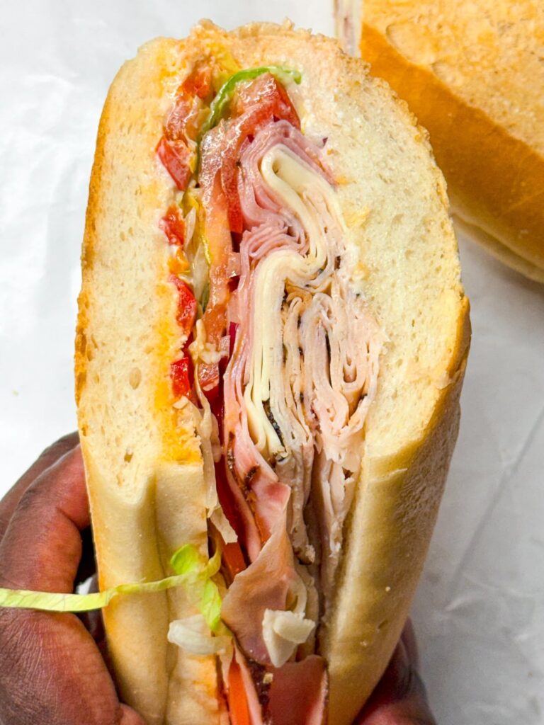 Turkey, honey ham, Swiss, lettuce, tomatoes, sweet and hot peppers!