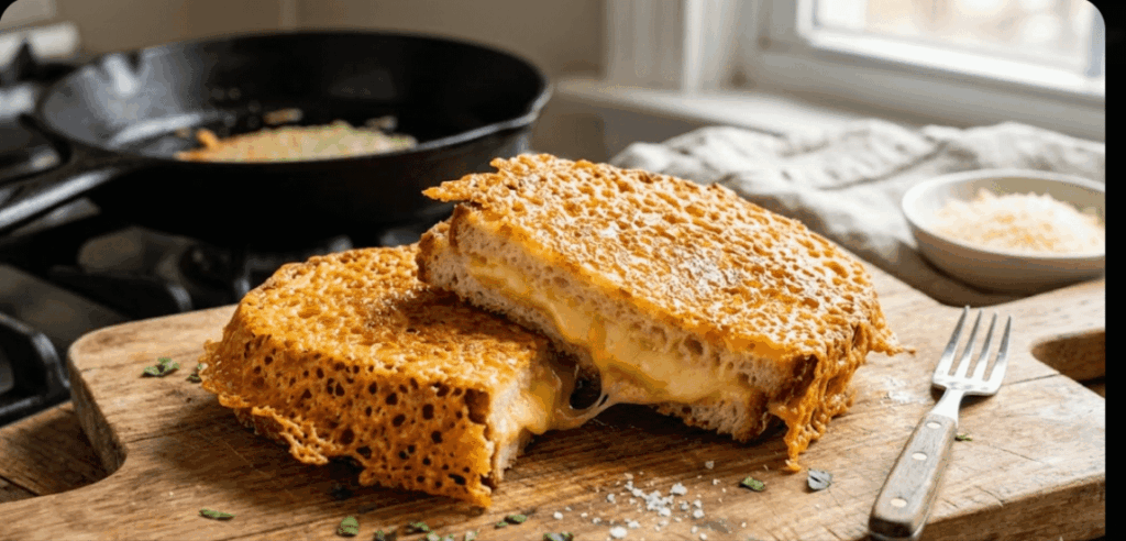 Stop putting your cheese only on the inside. The "Frico Crust" is the ultimate grilled cheese upgrade. 🧀🔥