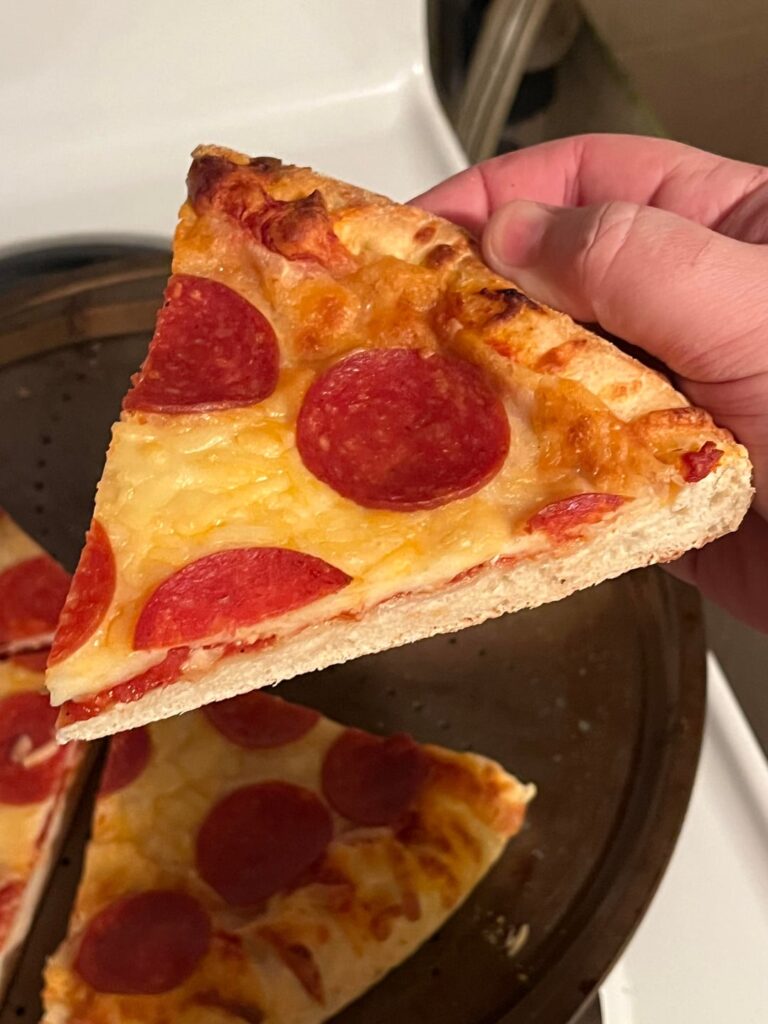 had to leave the house and we cut it after getting back. wife dubbed it as ‘video game pizza’