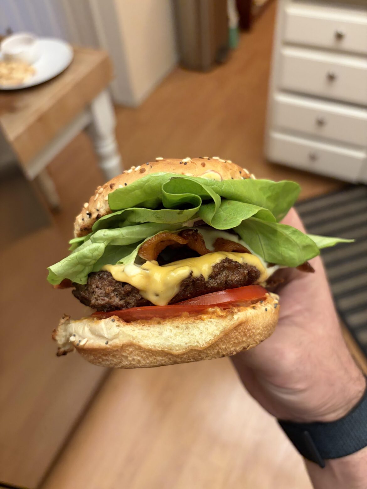 Bacon cheeseburger for dinner tonight