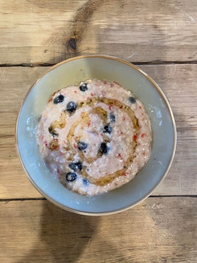 Porridge + Blueberries + Raspberries + Honey