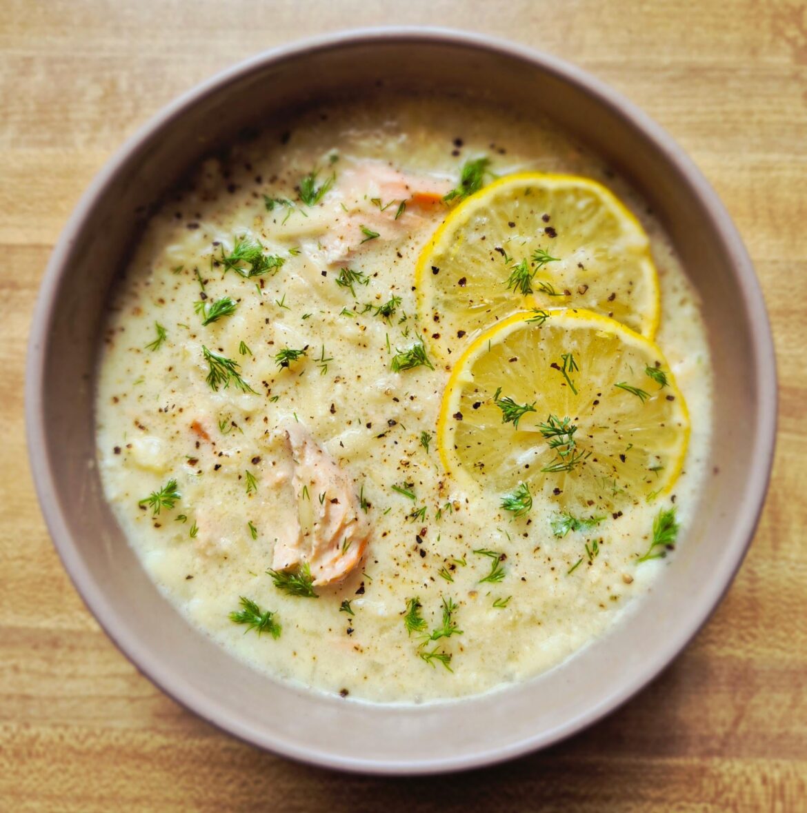 Avgolemono subbing salmon for chicken
