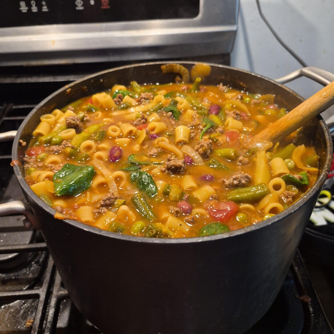A giant stockpot of Minestrone soup