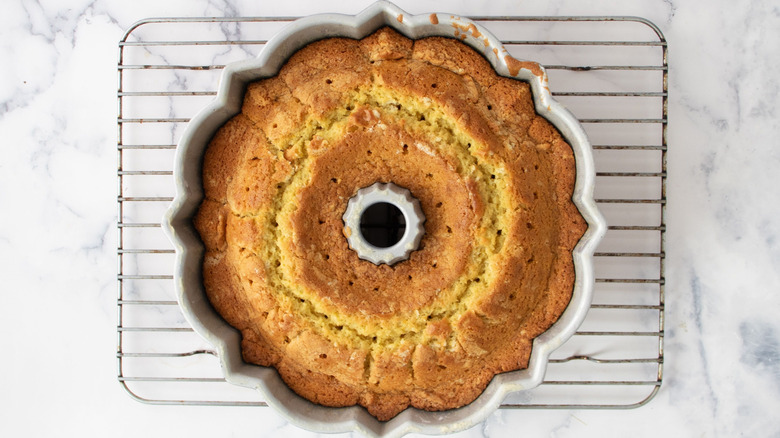 Bundt cake with holes poked in it