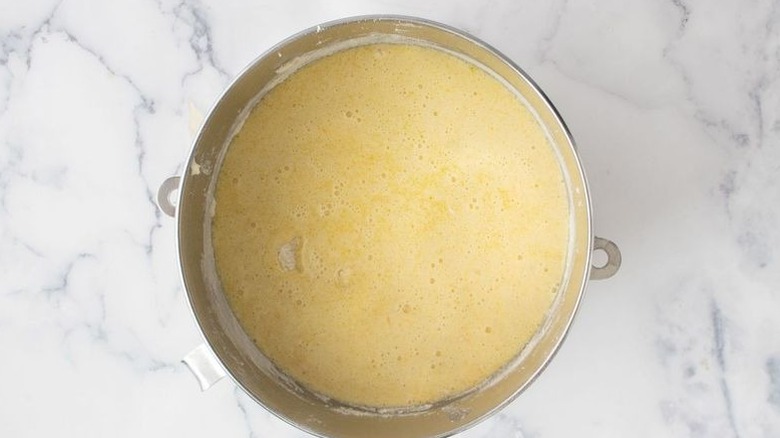 Cake batter in mixing bowl