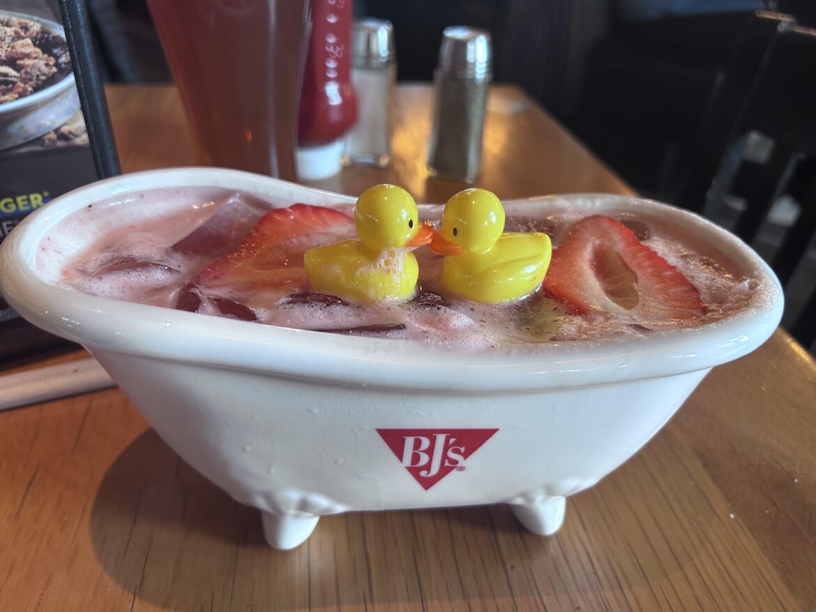 Valentine’s Day cocktail served in a bathtub