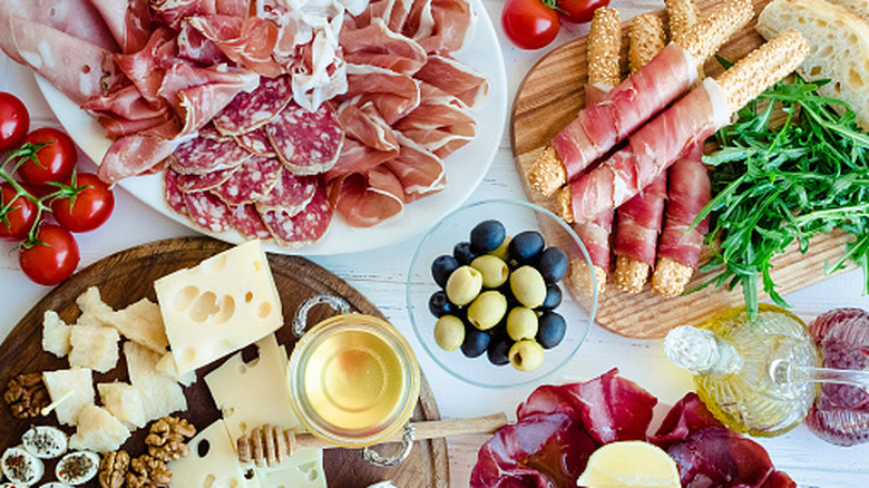 table with assorted italian antipasti dishes