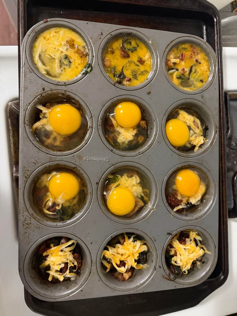 Made some egg bites for easy breakfast (bacon, spinach, cheese and tomato)