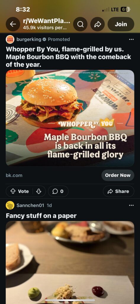 No Burger King don’t advertise that here!