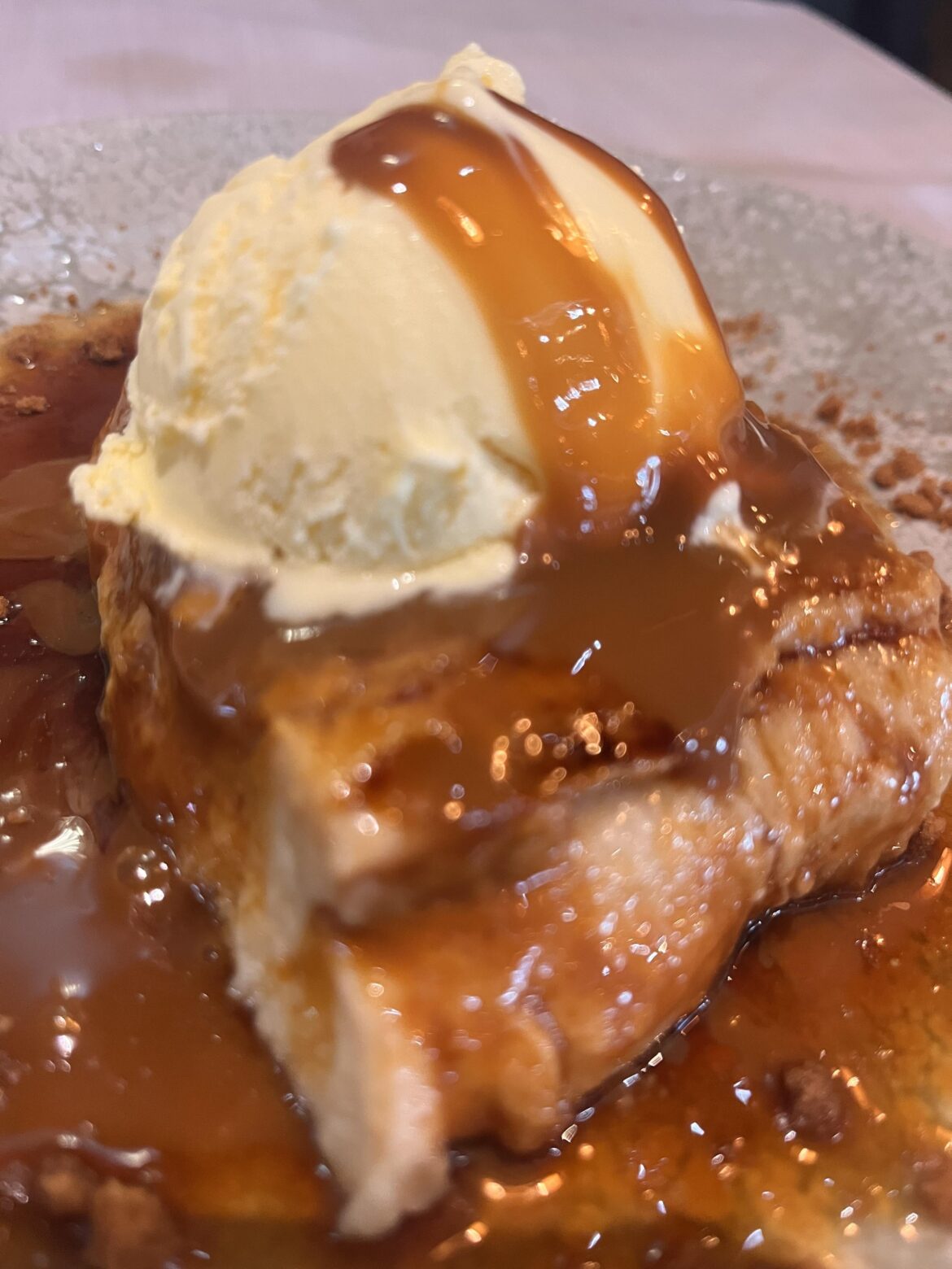 Pecan Salted Caramel Torrijas with vanilla ice cream