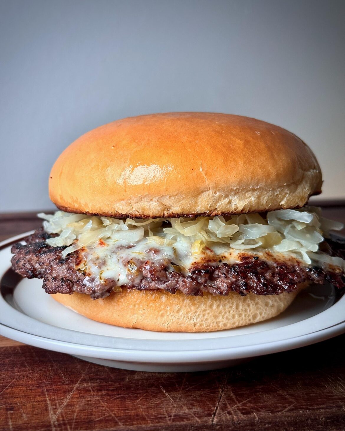 A quick smash with Jalapeño Jack, Dijon, and fresh kraut.