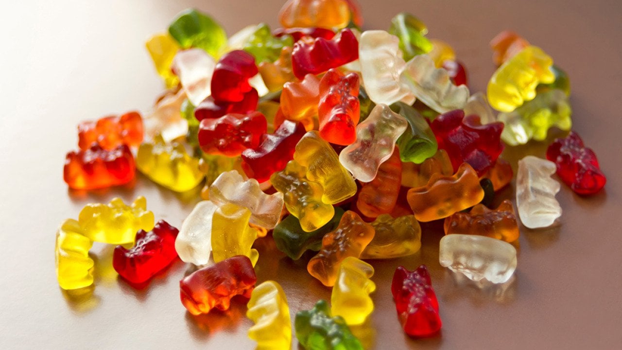 A heap of gummy bear candies.