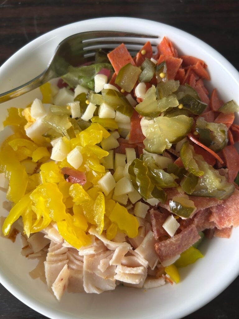 Salad of ‘this is what’s in the fridge’ for lunch