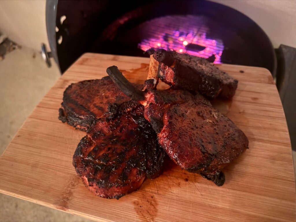 Smoked then seared pork chops