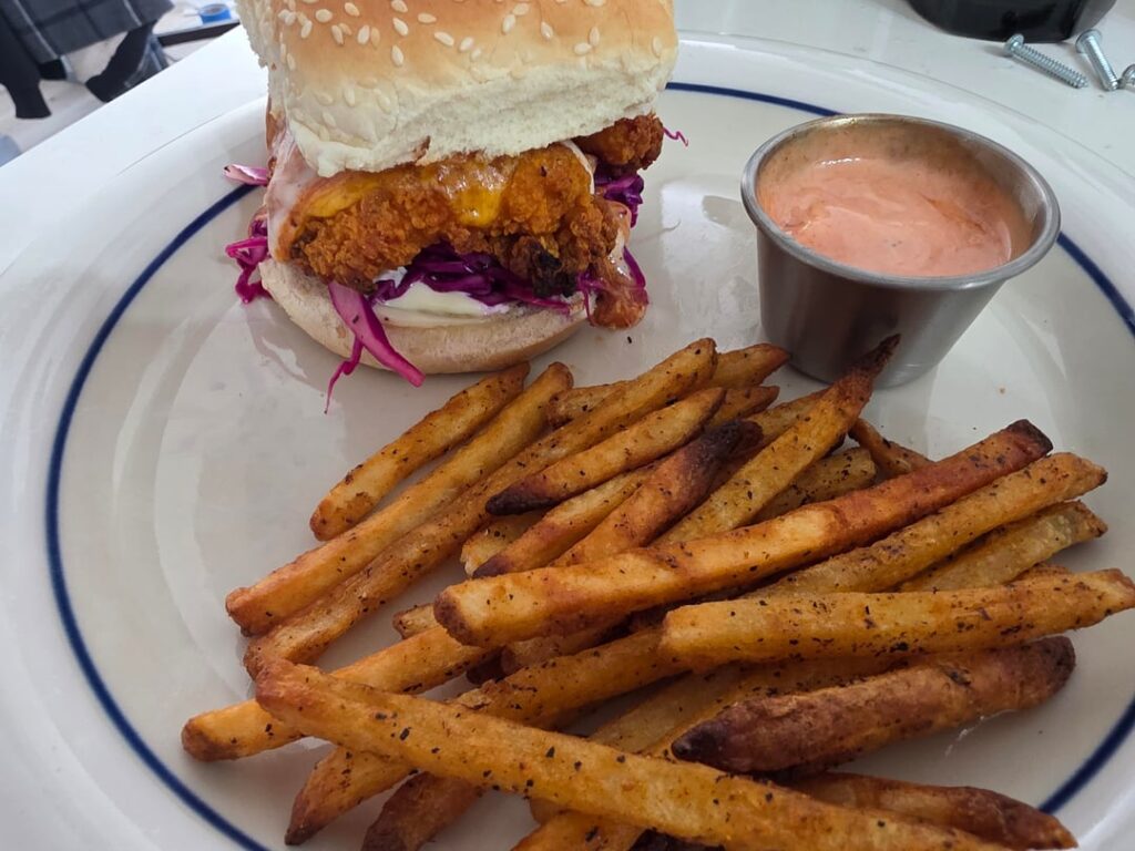 Spicy Chicken BBQ ranch and Checkers fries.