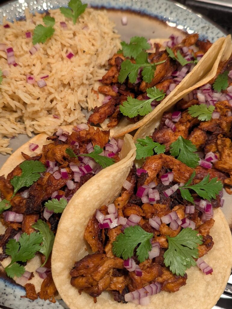 Mesquite smoked soy curls make excellent tacos