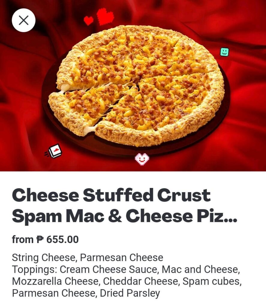 Pizza hut here showing off carbs on carbs with spam