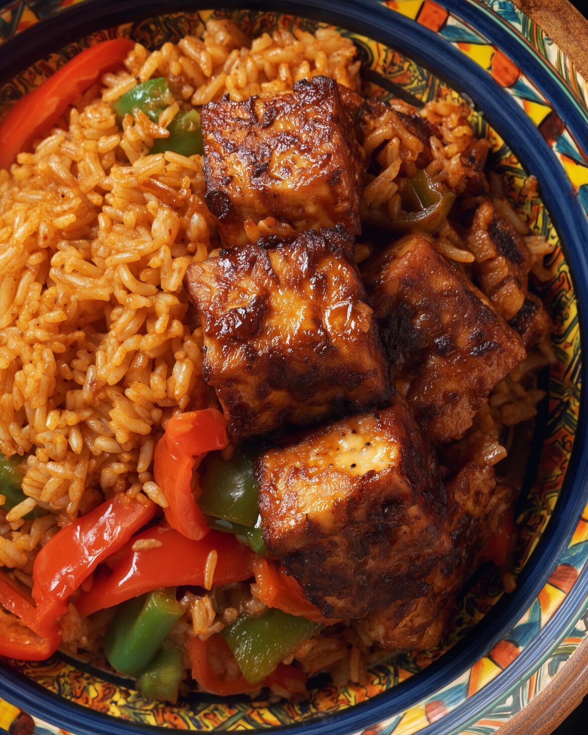 Vegan Jollof Rice With Jerk Bbq Tofu