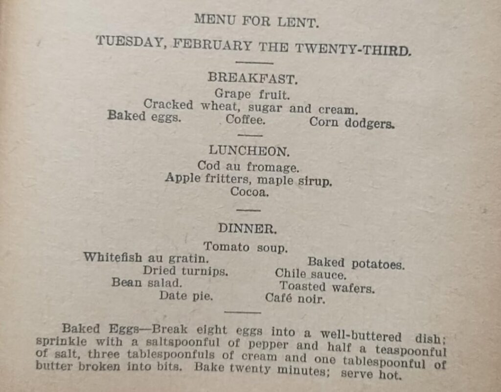 Menu February 23rd 1896