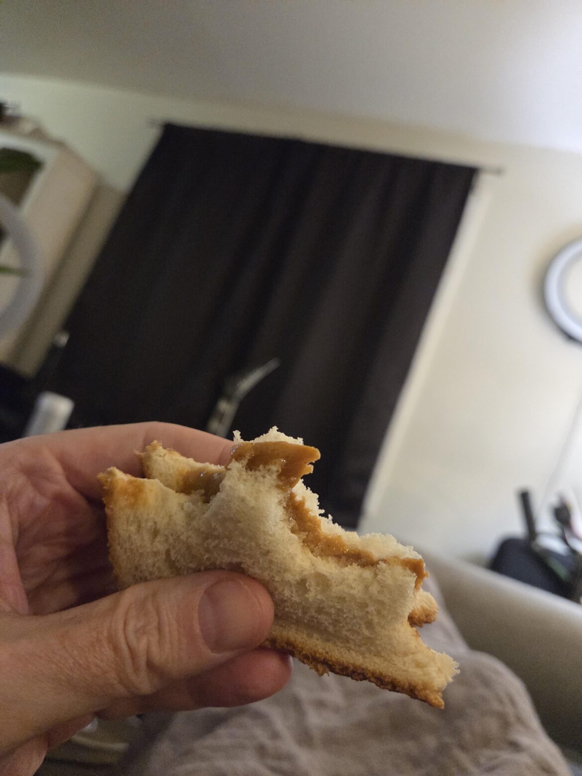 Hope this is worthy. Absolute banger combination: peanut butter and locally sources lavender honey on white bread.