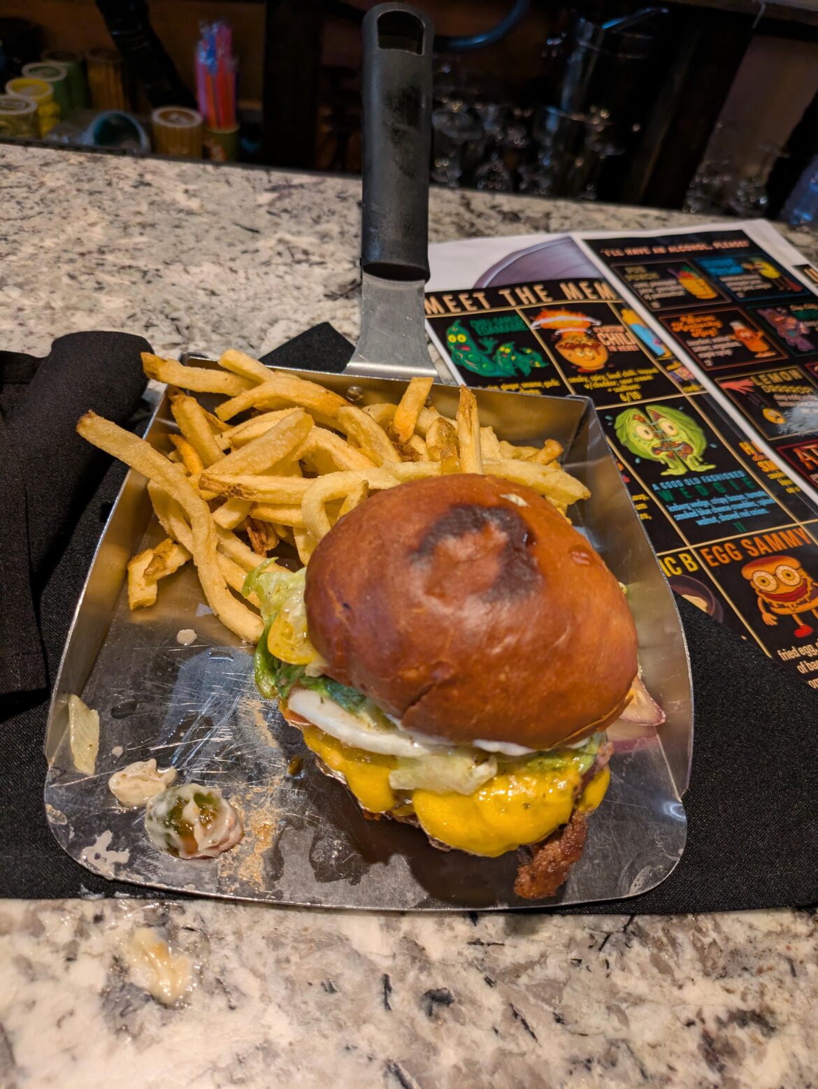 Burger & Fries in a shovel 😭