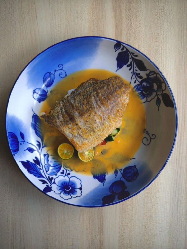 pan-seared asian barramundi, pickled cucumber salad, citrus beurre monté