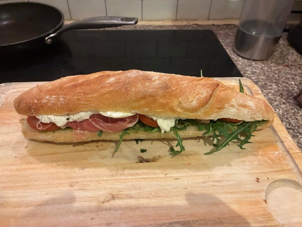 Sandwich with homemade baguette