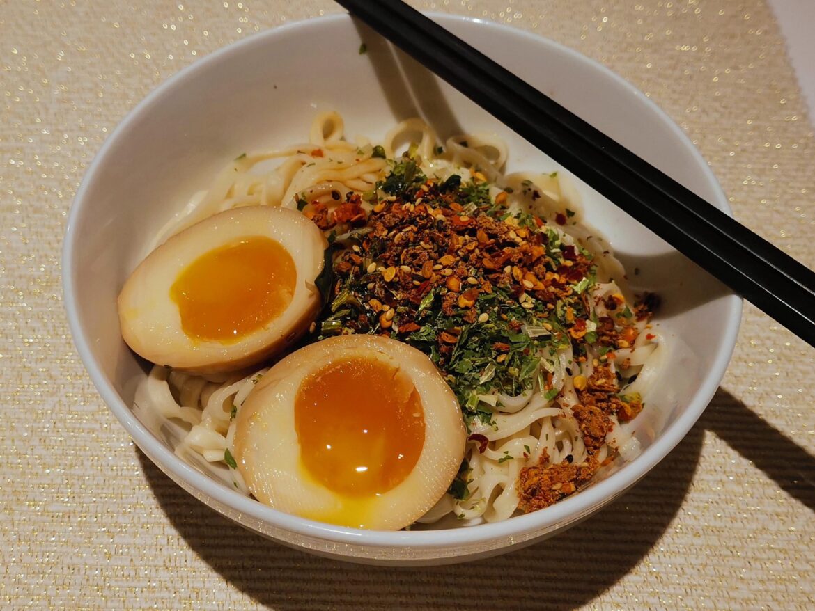 Spicy noodles isn't complete without a seasoned egg
