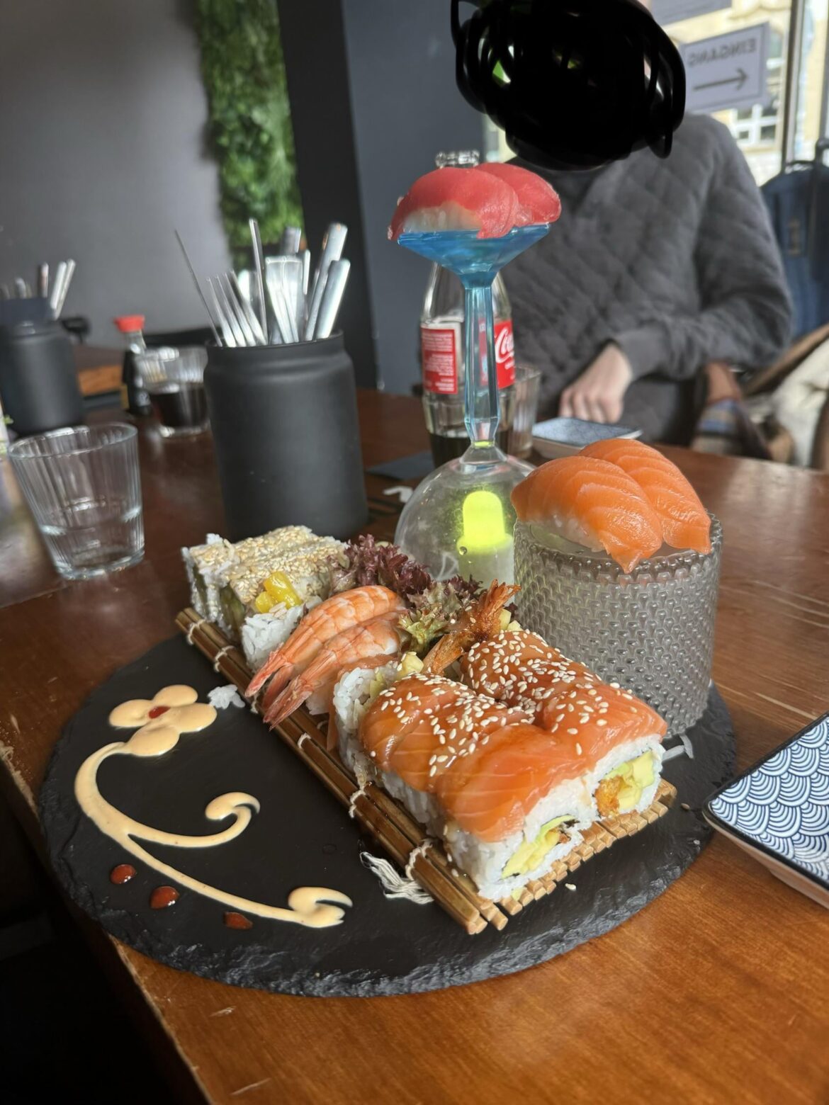 Sushi on a wine glass