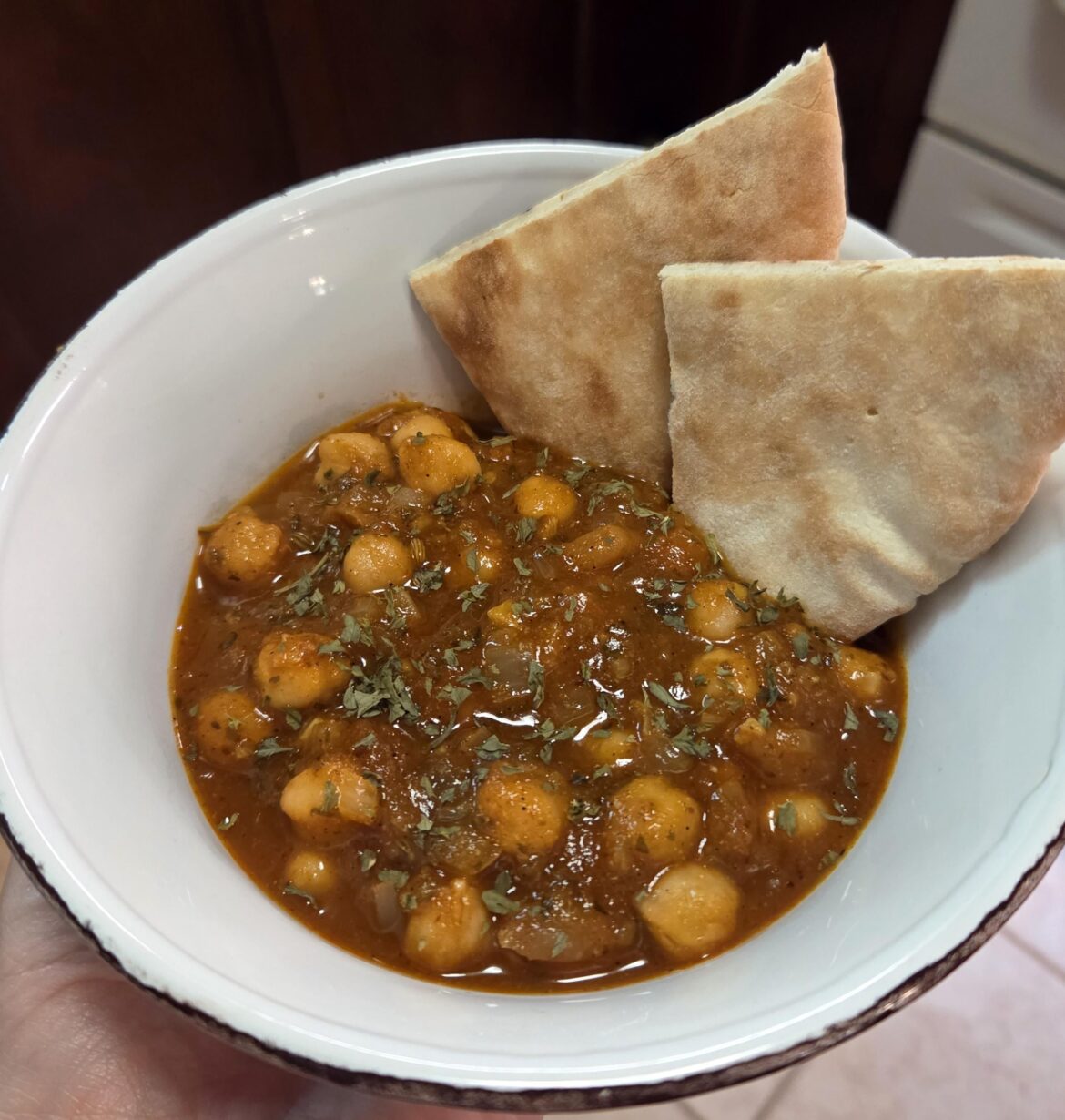 Warm Mediterranean chickpeas and pita bread