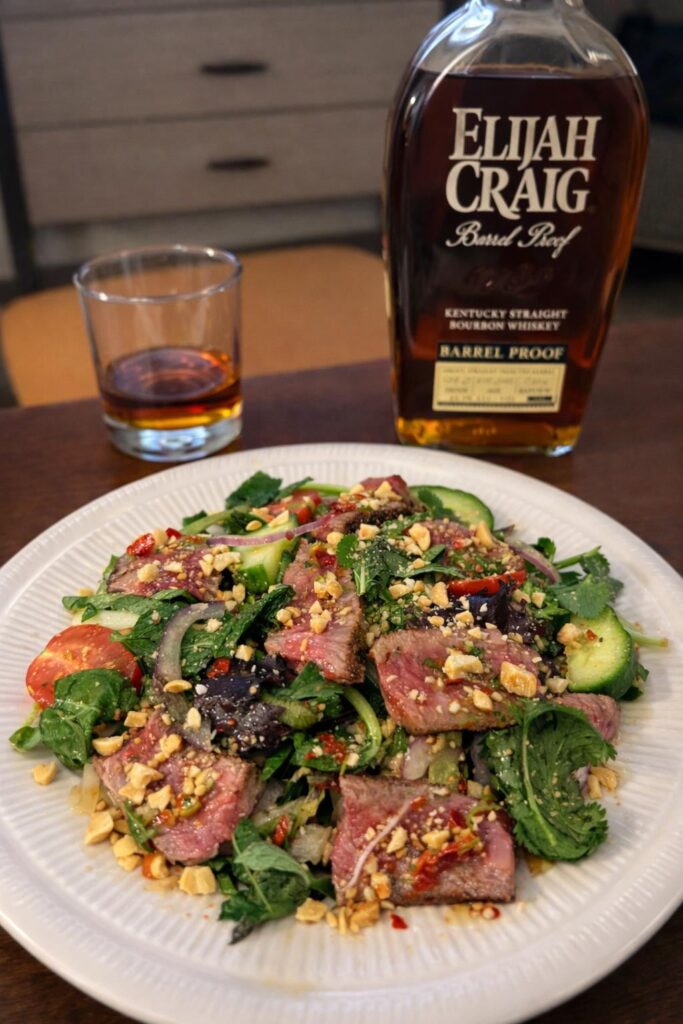 Thai beef salad and some brown water
