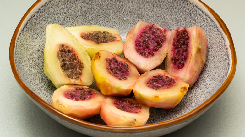 Sliced xoconostle in a bowl