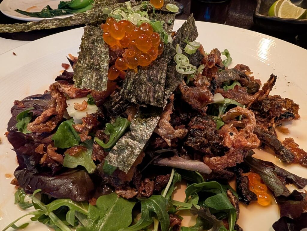 Crispy Salmon Skin Salad with Salmon Roe