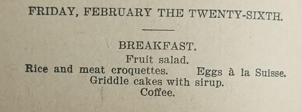 Menu February 26th 1896