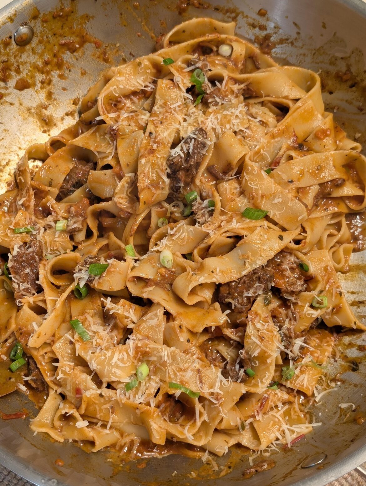 Papardelle and a chuck roast ragu because it was on sale a few weeks ago.