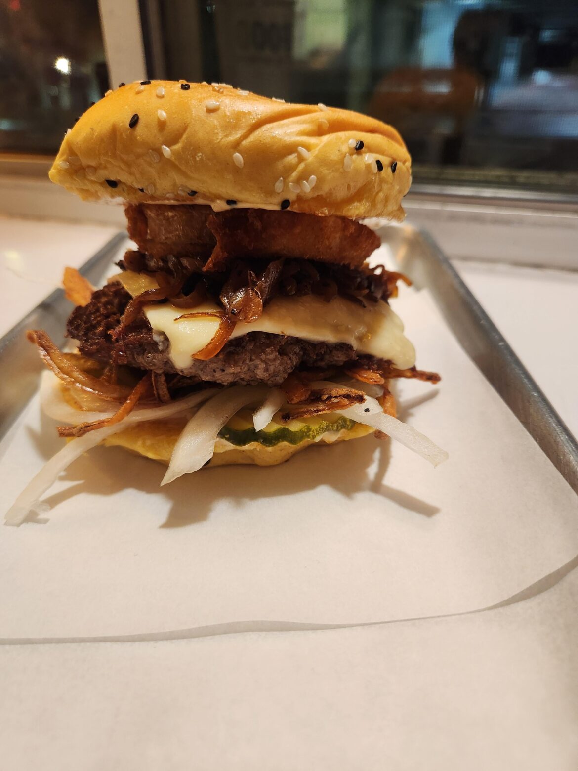 Made a burger with 4 different onion types (fresh, carm, crispy fried, and onion ring