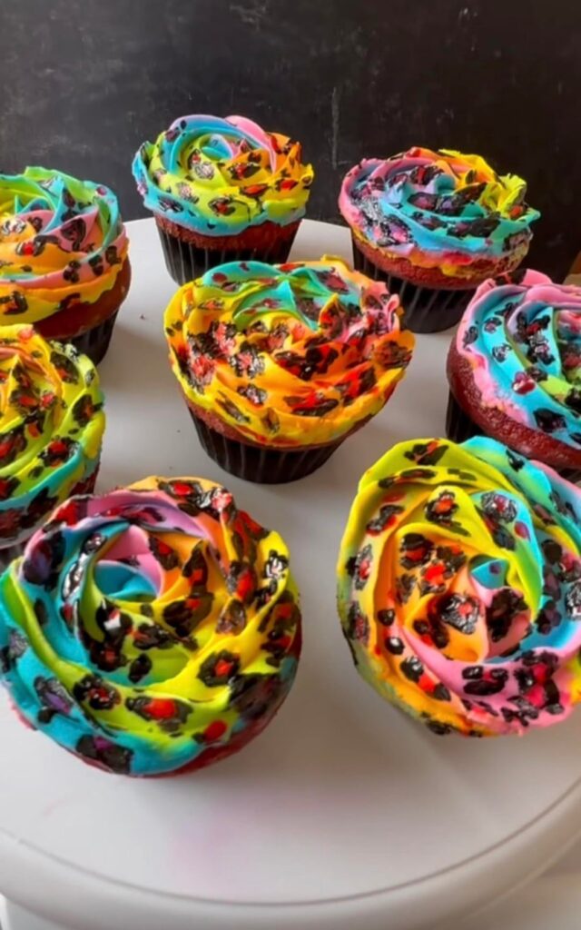 Lisa Frank Inspired Red Velvet Cupcakes with Cream Cheese Frosting