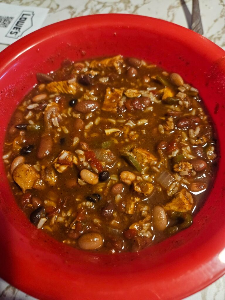 Chili from re-purposed burrito bowl prep