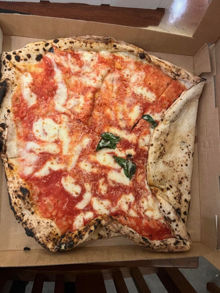 Calories in margherita pizza? It did not travel well🫠