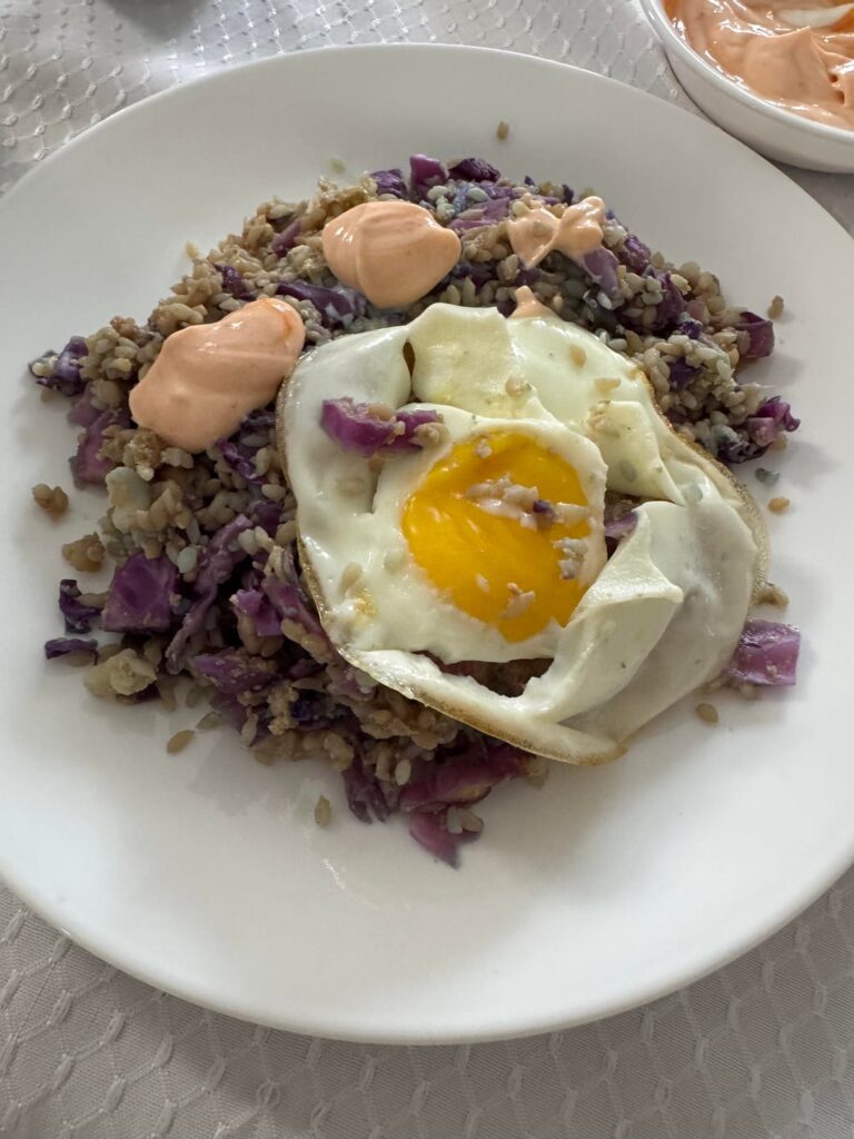 215 cal savory bfast; Konjac “fried rice”