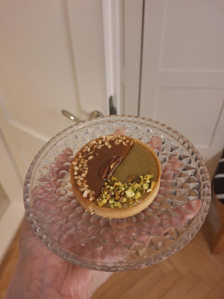 Calories in this tartlet? It's half pistachio and half salted caramel