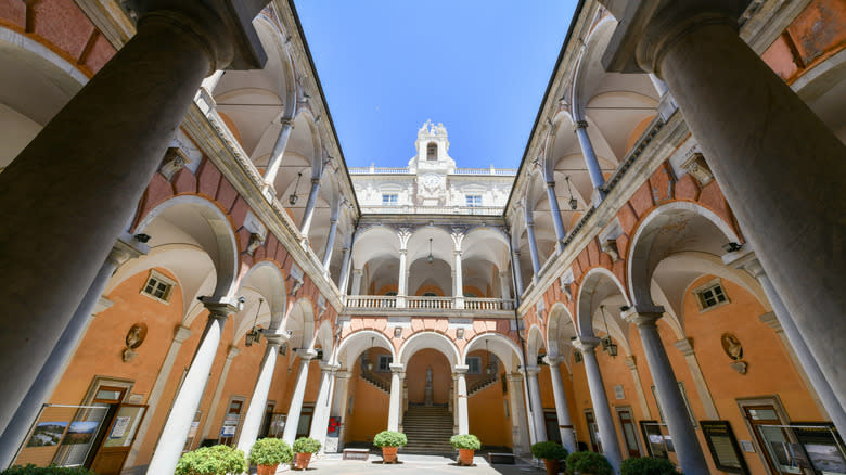 A view from the courtyard of Palazzo Dorio Tursi in Genoa on a sunny day