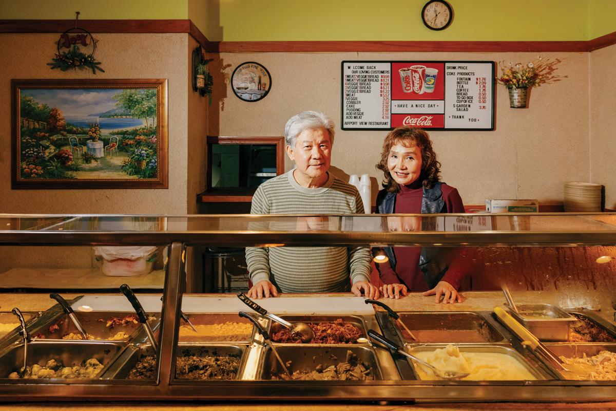 a buffet sytle serving table at Airport View Restaurant