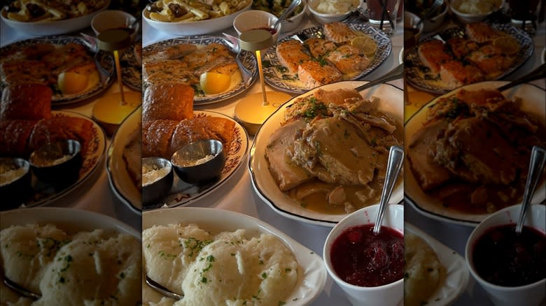 Family-style meal on table at Maggiano's Little Italy.