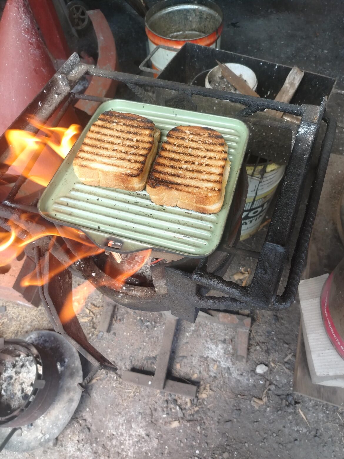 At work. Bread, butter, cheese.