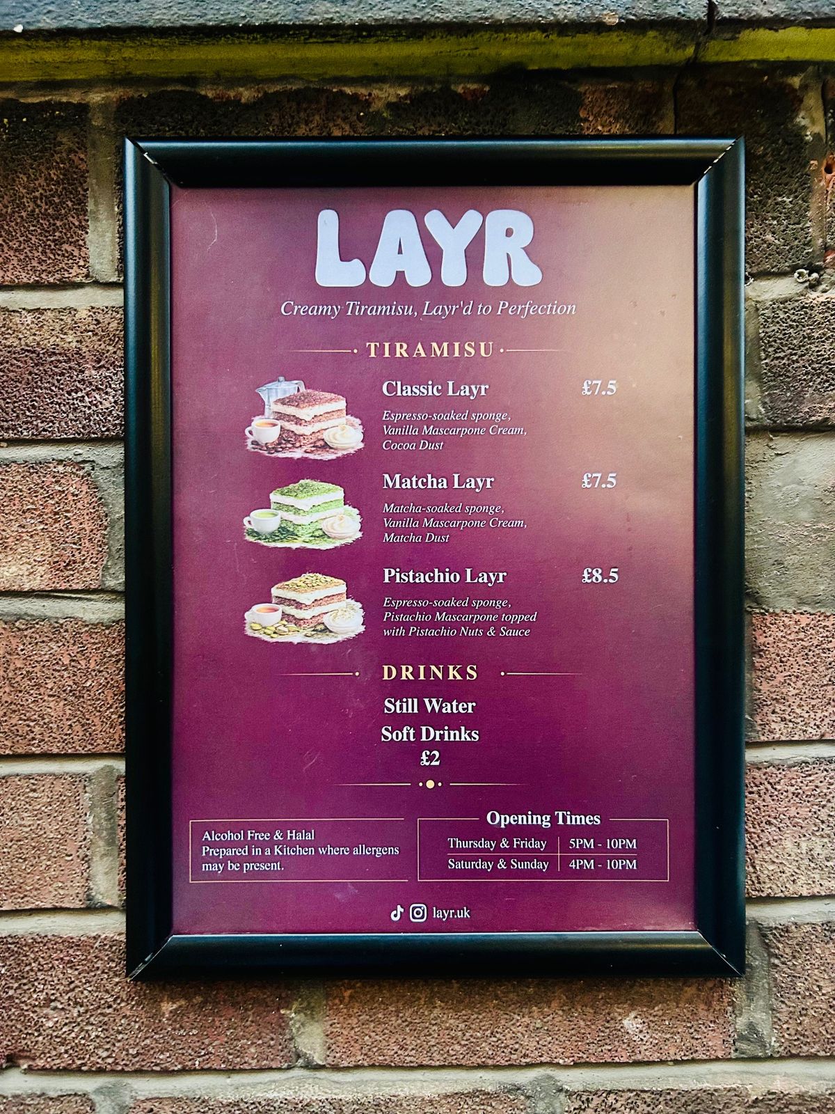 The classic and matcha are priced at £7.50 and pistachio at £8.50.