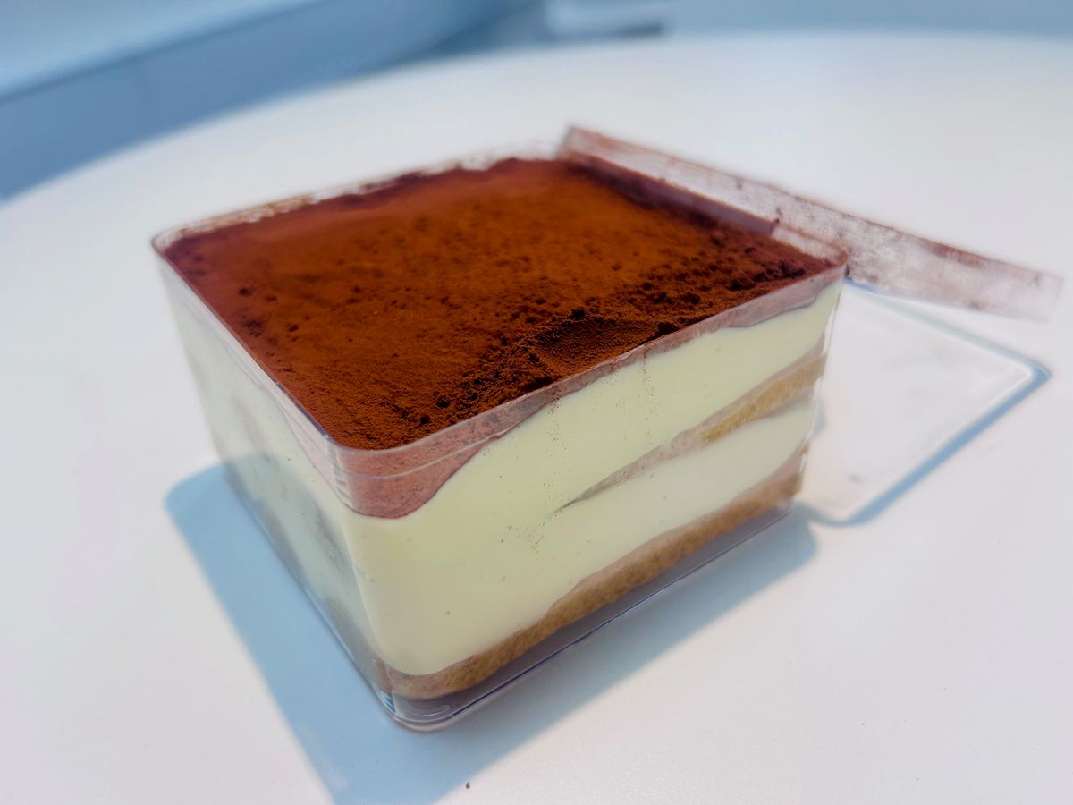 The classic tiramisu by LAYR with coffee-soaked ladyfingers covered with cream of egg yolks, sugar and mascarpone and cocoa powder