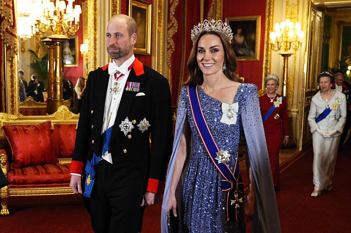 WINDSOR, ENGLAND - DECEMBER 03: William, Prince of Wales and Catherine, Princess of Wales arrive ahead the state banquet for the German President Frank-Walter Steinmeier and his wife Elke Budenbender, on day one of their state visit to the UK, at Windsor Castle on December 3, 2025 in Windsor, England. The President of the Federal Republic of Germany, accompanied by Ms. Elke BÃ1⁄4denbender, are paying a State Visit to the United Kingdom as the guests of Their Majesties The King and Queen. The visit is the first from Germany in 27 years and will be marked with ceremonial visits, an address to the UK parliament and a banquet. (Photo by Aaron Chown - Pool/Getty Images)