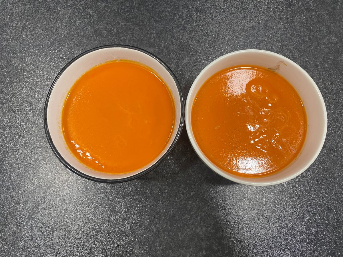 Lidl cream of tomato soup (left) and Heinz (right) 