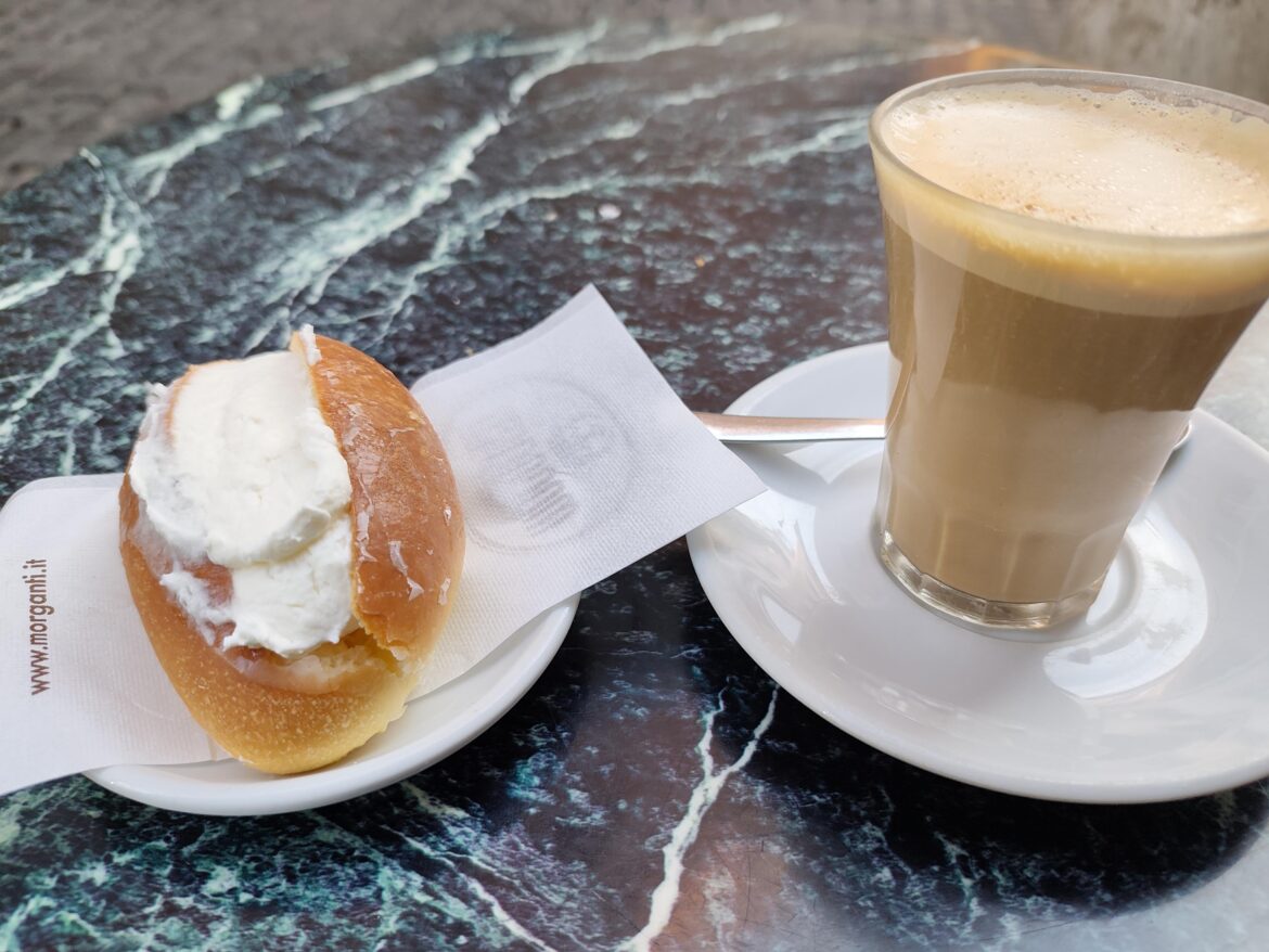 Maritozzo and caffè latte in the streets of Rome